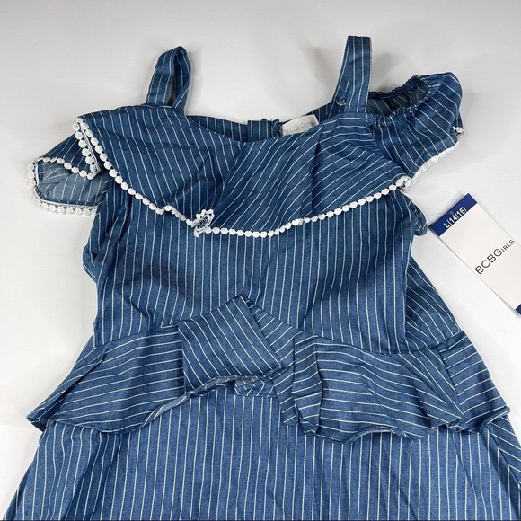 BCBGirls Dress Sleeveless Ruffle Striped Blue Summer Spring Dressy Cute New - Picture 5 of 16